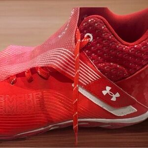 Under Armour highlight hammer MC red/white football cleats Sz 14 men's